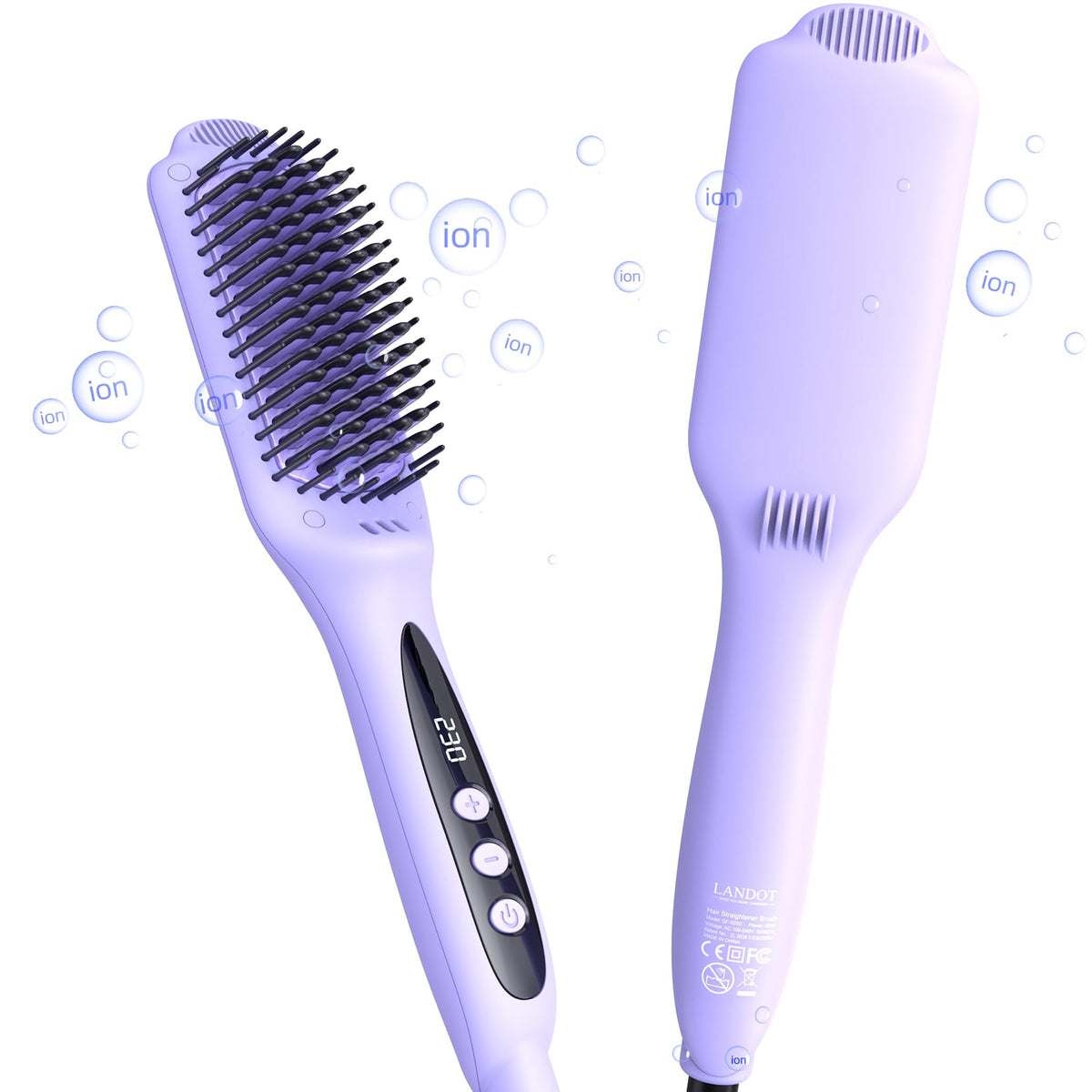 LANDOT Hair Straightener Brush for Women, Ionic Ceramic Heated Hot Brush