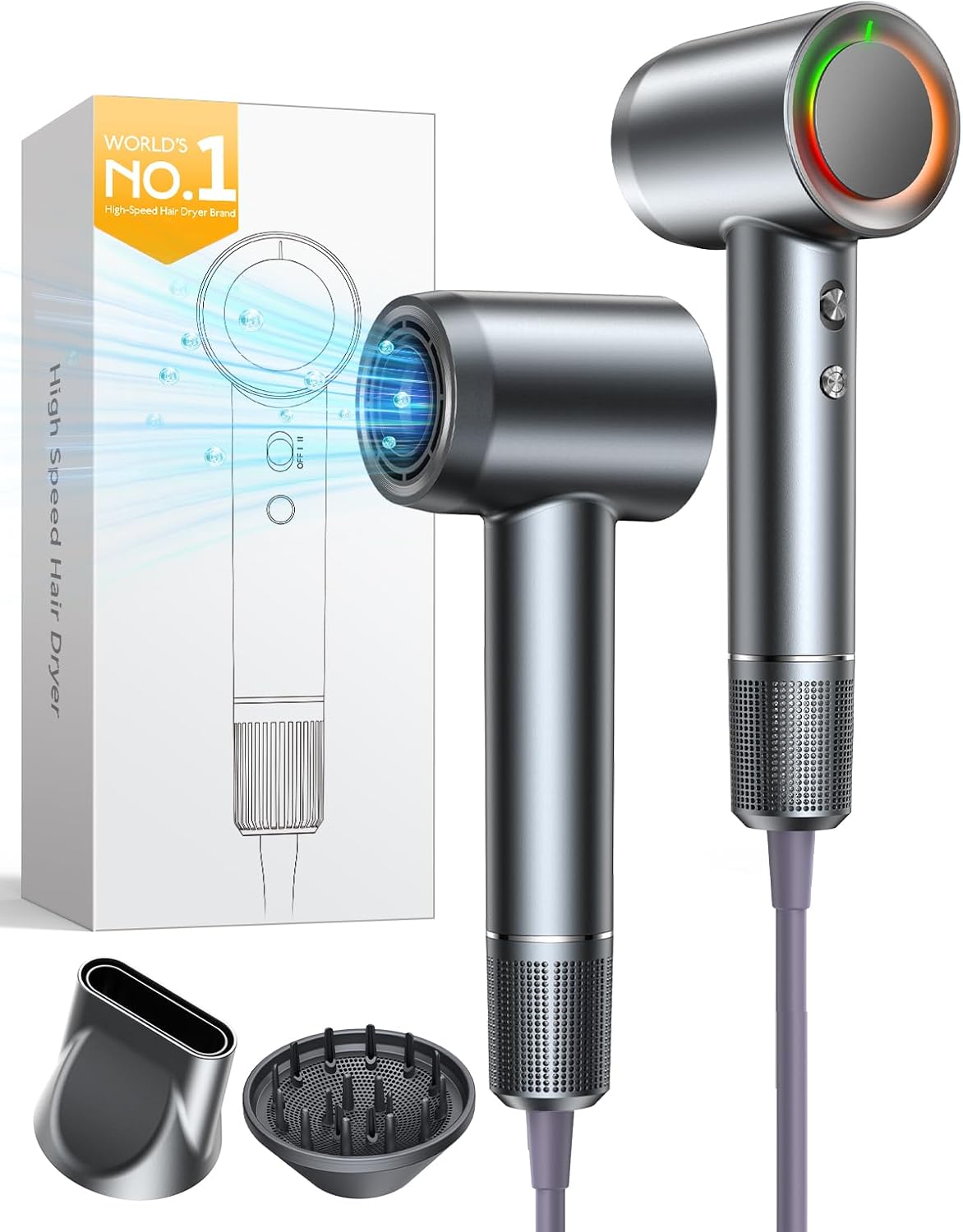 Hair Dryer, 160000 RPM High-Speed Professional Blow Dryer for Fast Drying, 500M Negative Ionic Care Hair Dryer for, Low Noise Thermo-Control Travel Hairdryer with Diffuser & Nozzle,Luxury Packaging
