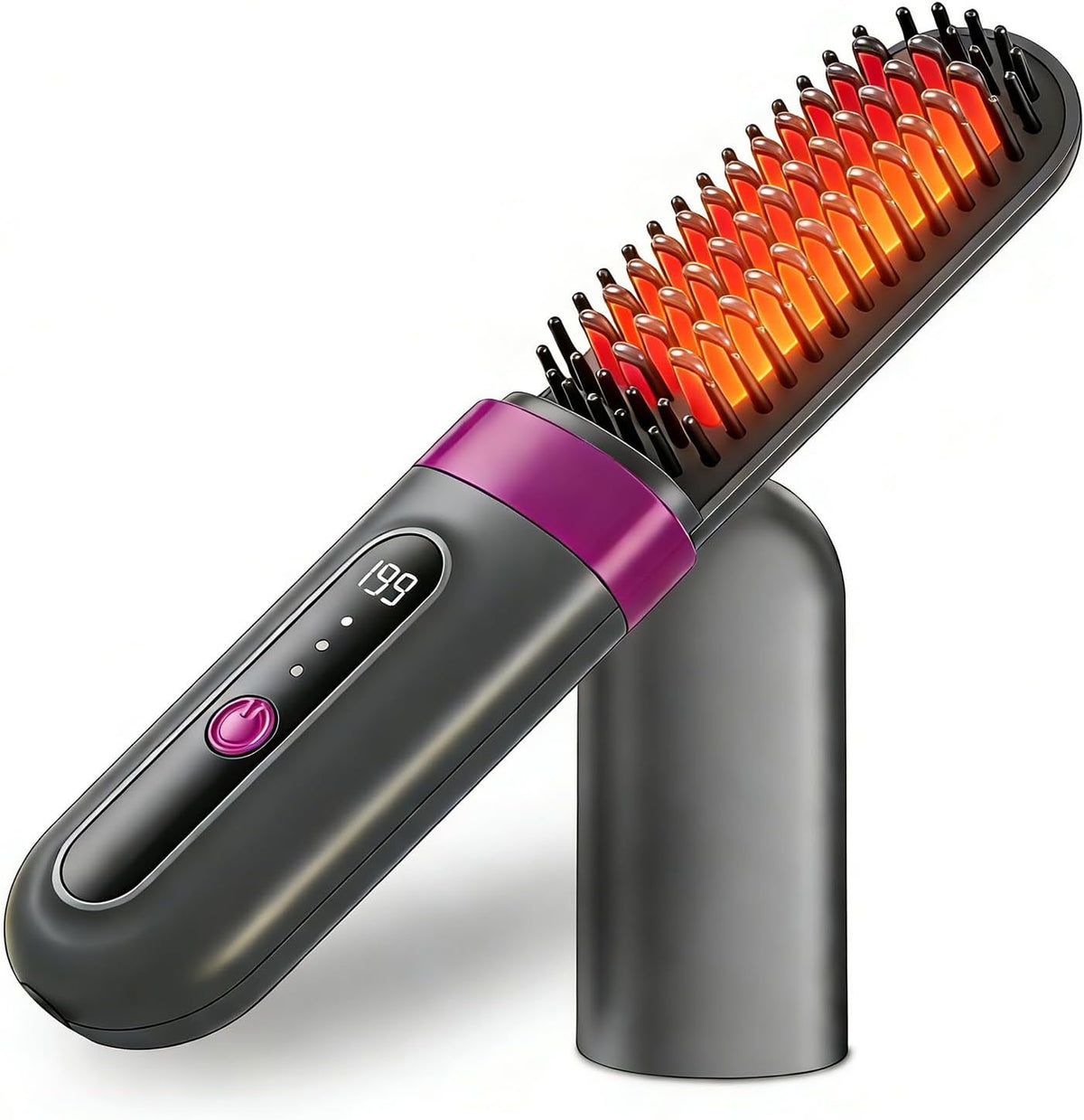 Cordless Hair Straightener Brush for Women, Fast Heating Anti-Frizz Hair Styling Tool, 3 Heat Settings, 300M Negative Ions, Portable Rechargeable Straightening Brush for Travel & Daily Use