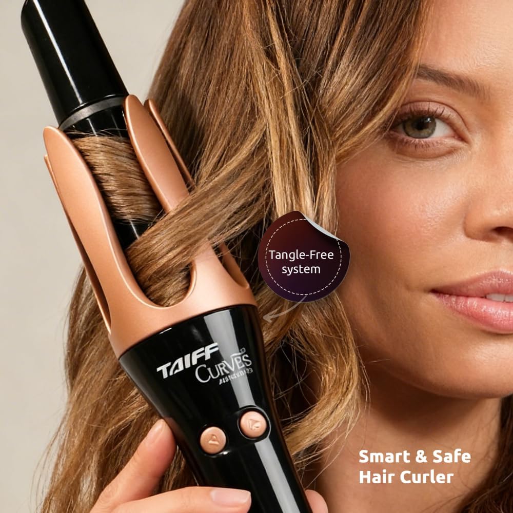 Taiff Automatic Curling Iron | 1¼" Rotating Barrel with Ion Technology | PTC Fast Heating | 3 Heat Settings 340°F–410°F | Dual Voltage Hair Curler for Smooth Frizz Free Long Lasting Curls