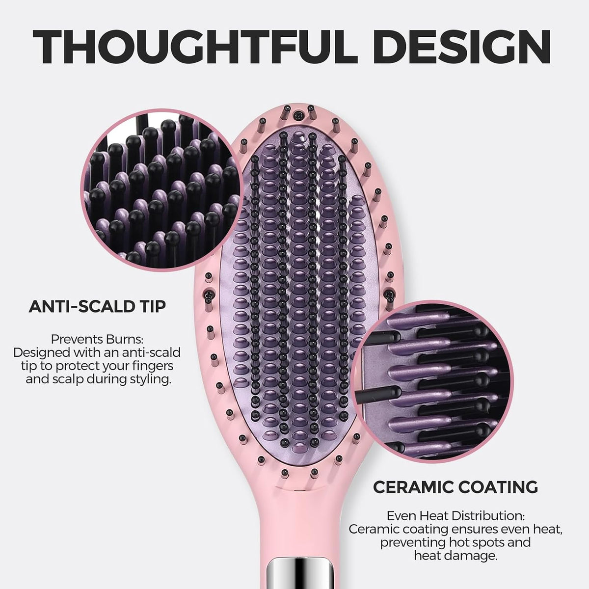 Rozamor Ionic Hair Straightener Brush, Ceramic Straightening Brush with LCD
