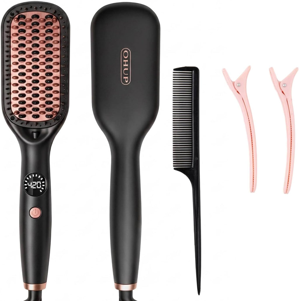 Hair Straightener Brush,2-in-1 Ionic Straightening Brush& Hot Comb