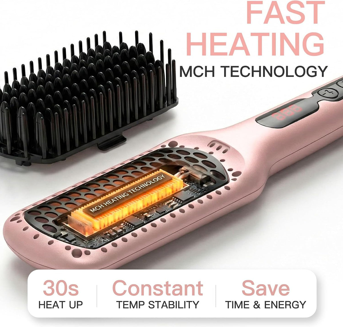 MEGAWISE Hair Straightener Brush, Ionic Ceramic Heated Brush