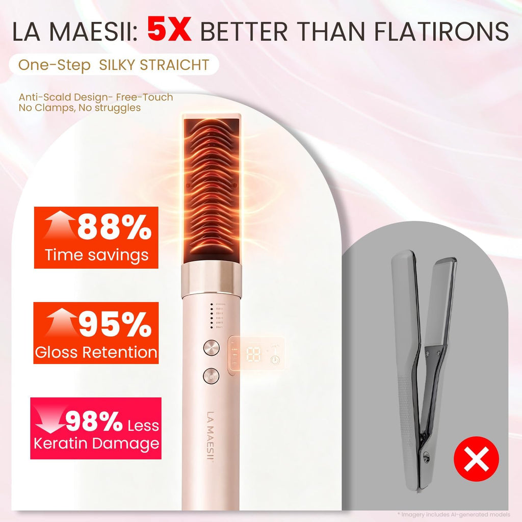 LA MAESII 2 in 1 Hair Straightener Brush for Women Hair Straightener Comb