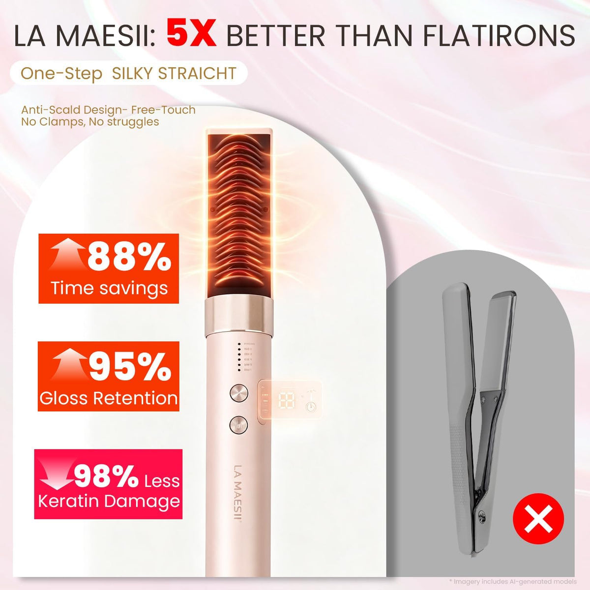 LA MAESII 2 in 1 Hair Straightener Brush for Women Hair Straightener Comb
