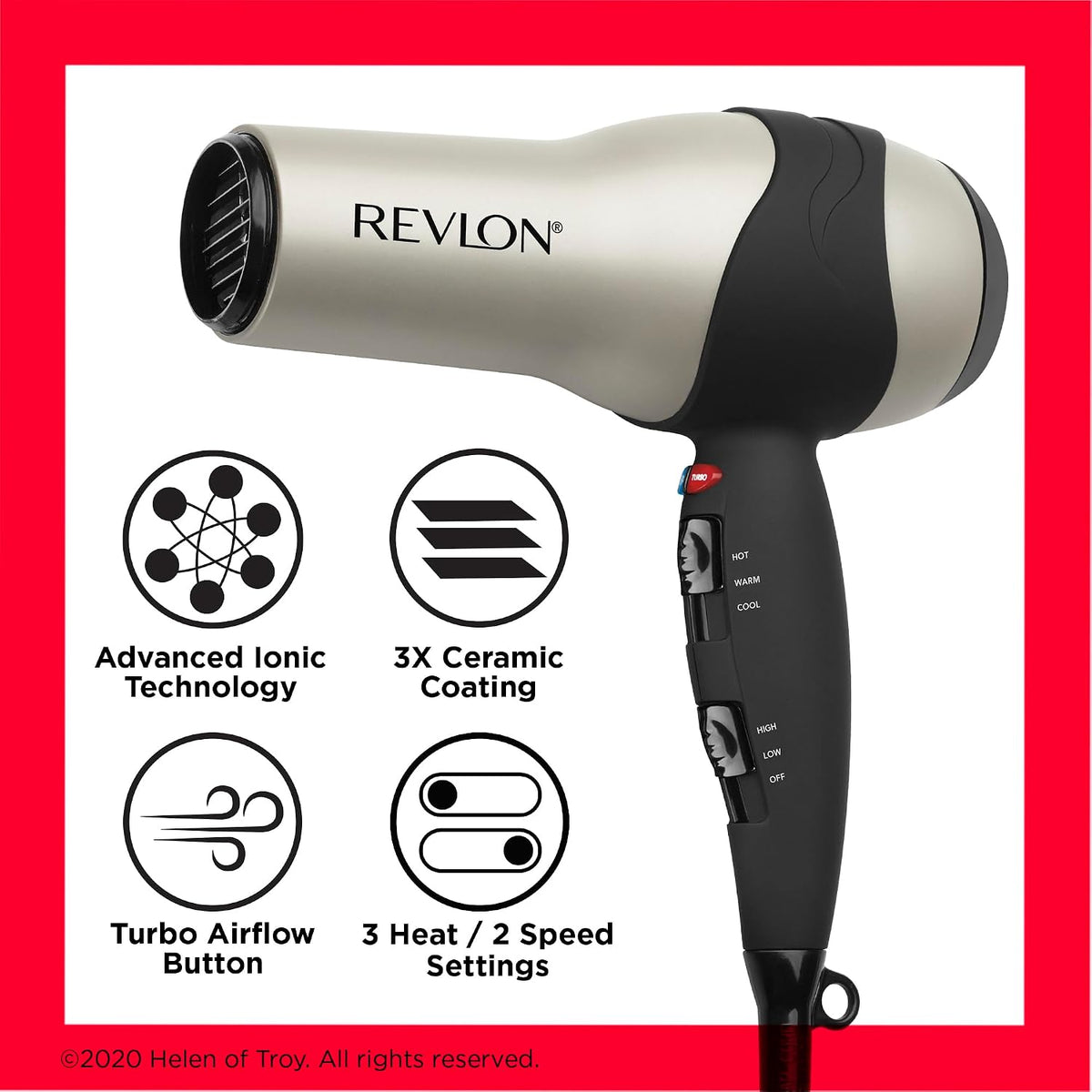 REVLON Turbo Hair Dryer | 1875 Watts of Maximum Shine, Fast Dry (Silver)