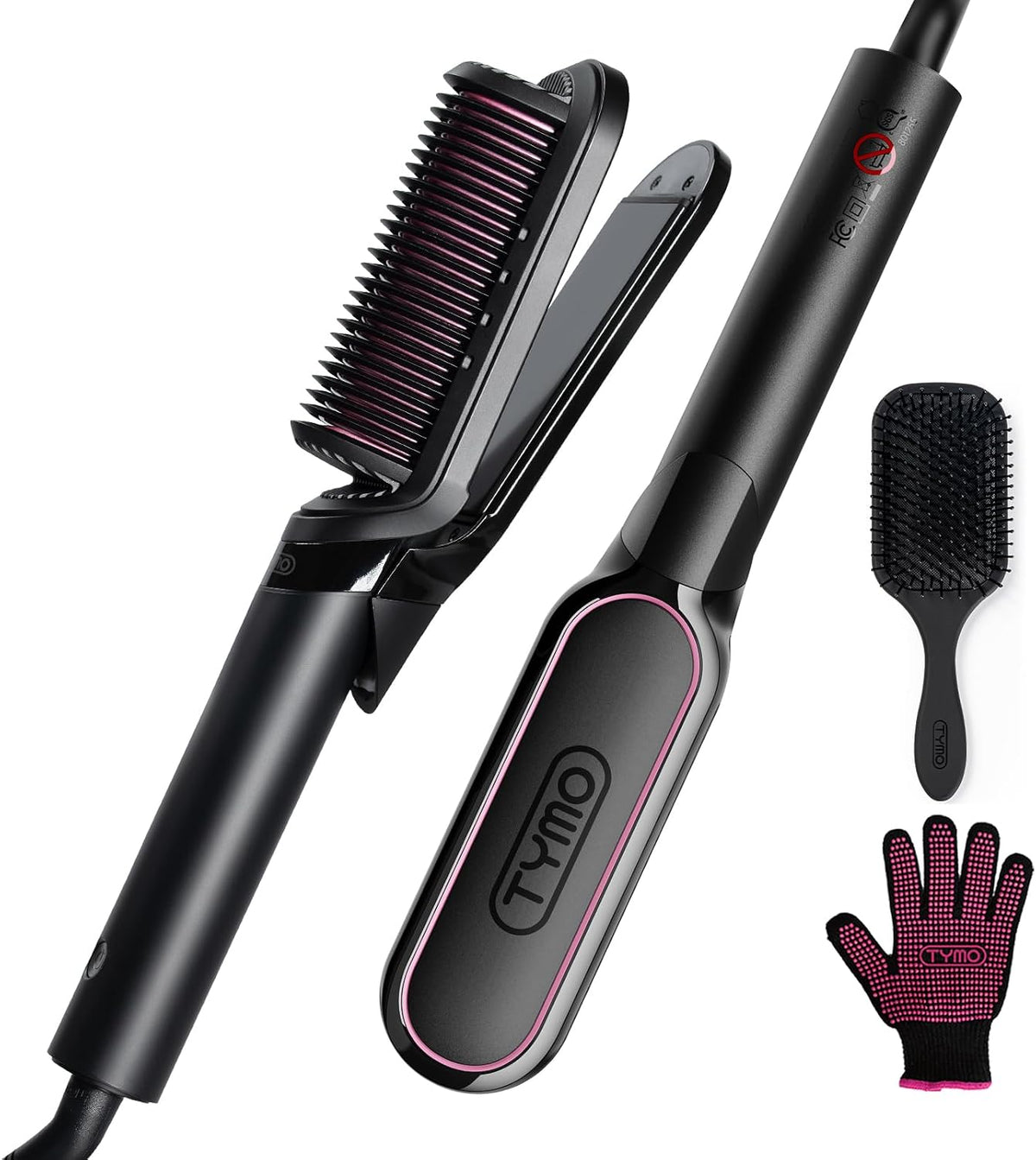 TYMO Flat Iron Hair Straightener Brush 2 in 1, 200M Ions Ceramic Hot Comb