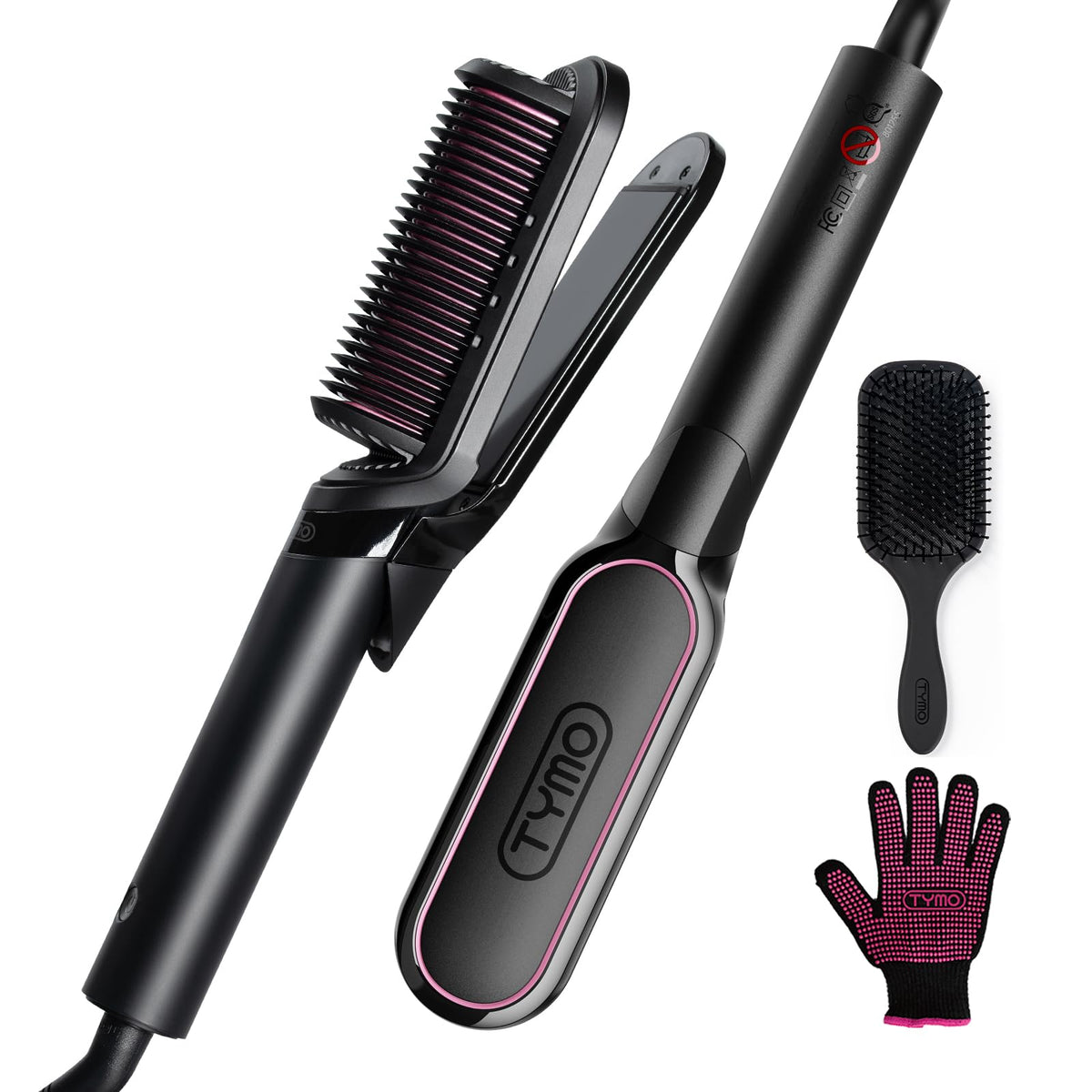 TYMO Flat Iron Hair Straightener Brush 2 in 1, 200M Ions Ceramic Hot Comb