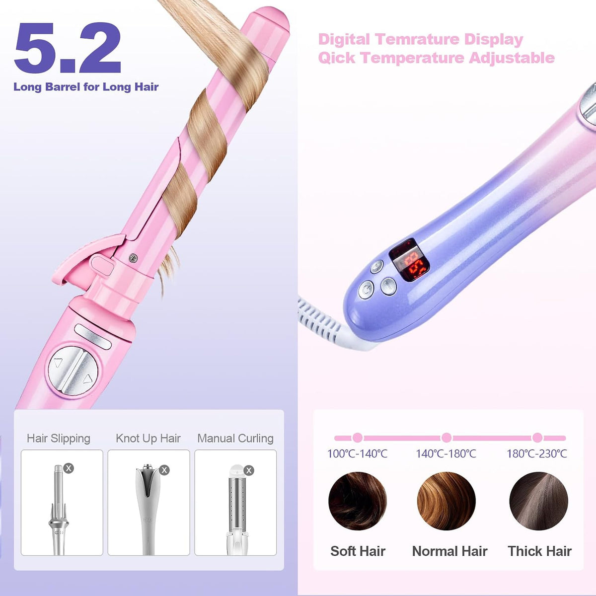 Rotating Curling Iron 1 Inch,Automatic Curling Iron,Easy-to-use Curling Wand for All Hair Types,Self Rotating Barrel with Dual Voltage,Fast Heating for Long-Lasting Hair Styling
