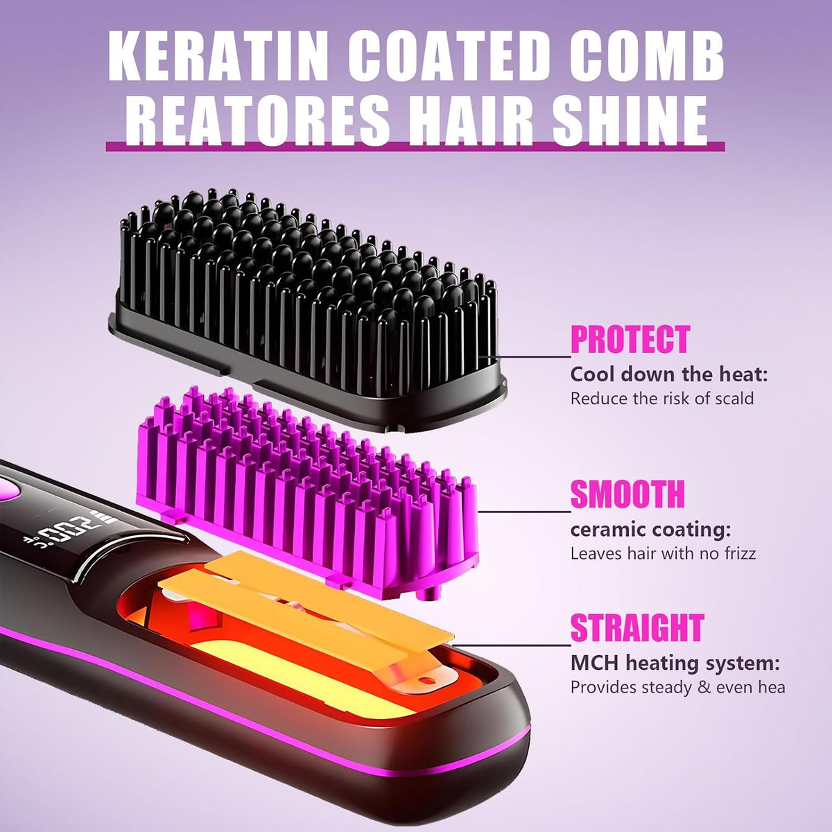 Cordless Straightening Brush, Black, Mini for Travel