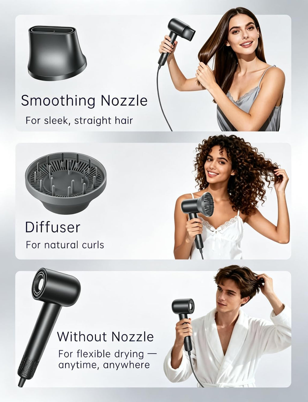 High-Speed Hair Dryer, 160,000 RPM Brushless Motor Blow Dryer with Ionic Technology, Fast Drying Lightweight Low Noise Hair Dryer, 4 Heat Modes, 2 Speeds, Diffuser & Wall Mount, Black