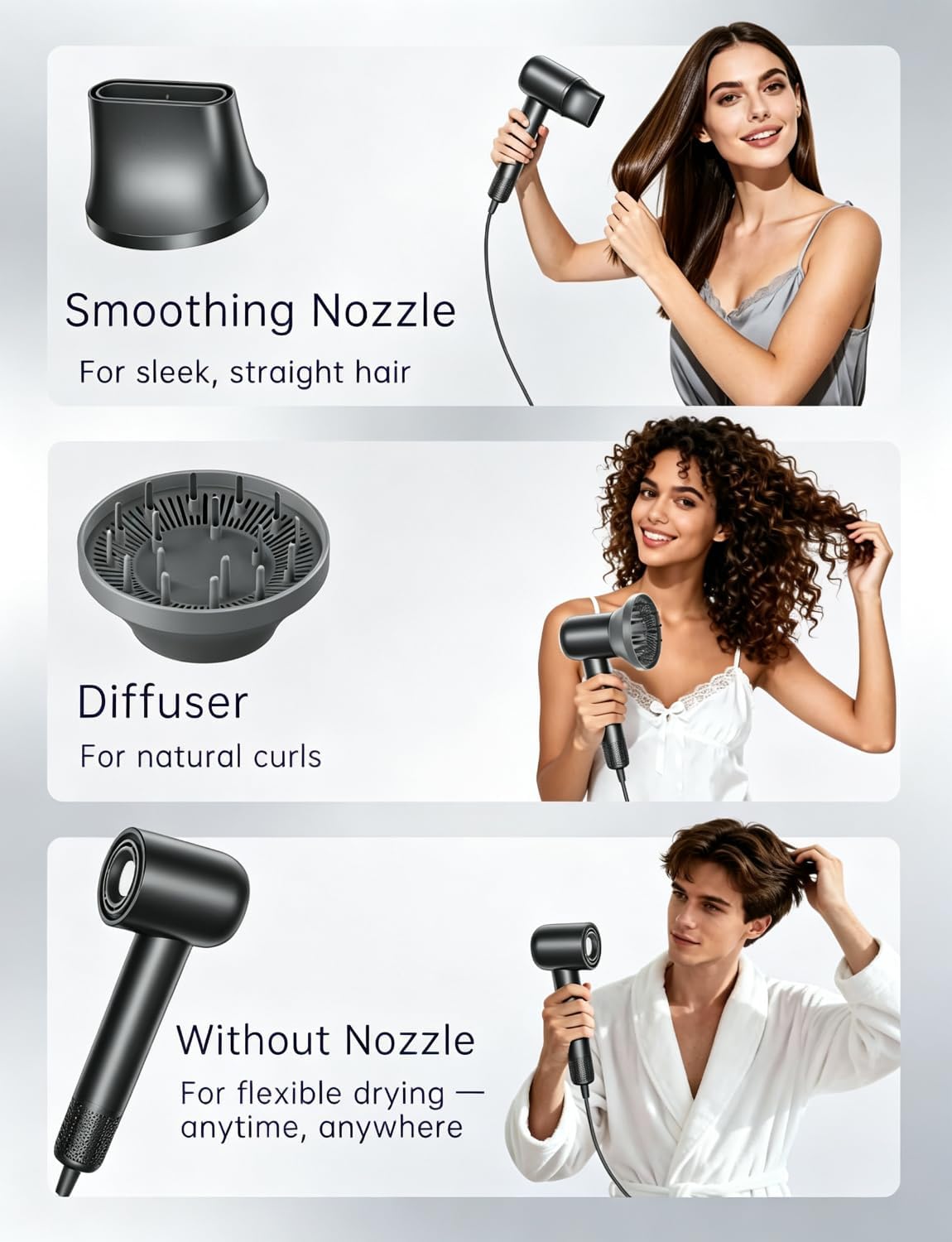 High-Speed Hair Dryer, 160,000 RPM Brushless Motor Blow Dryer with Ionic Technology, Fast Drying Lightweight Low Noise Hair Dryer, 4 Heat Modes, 2 Speeds, Diffuser & Wall Mount, Black