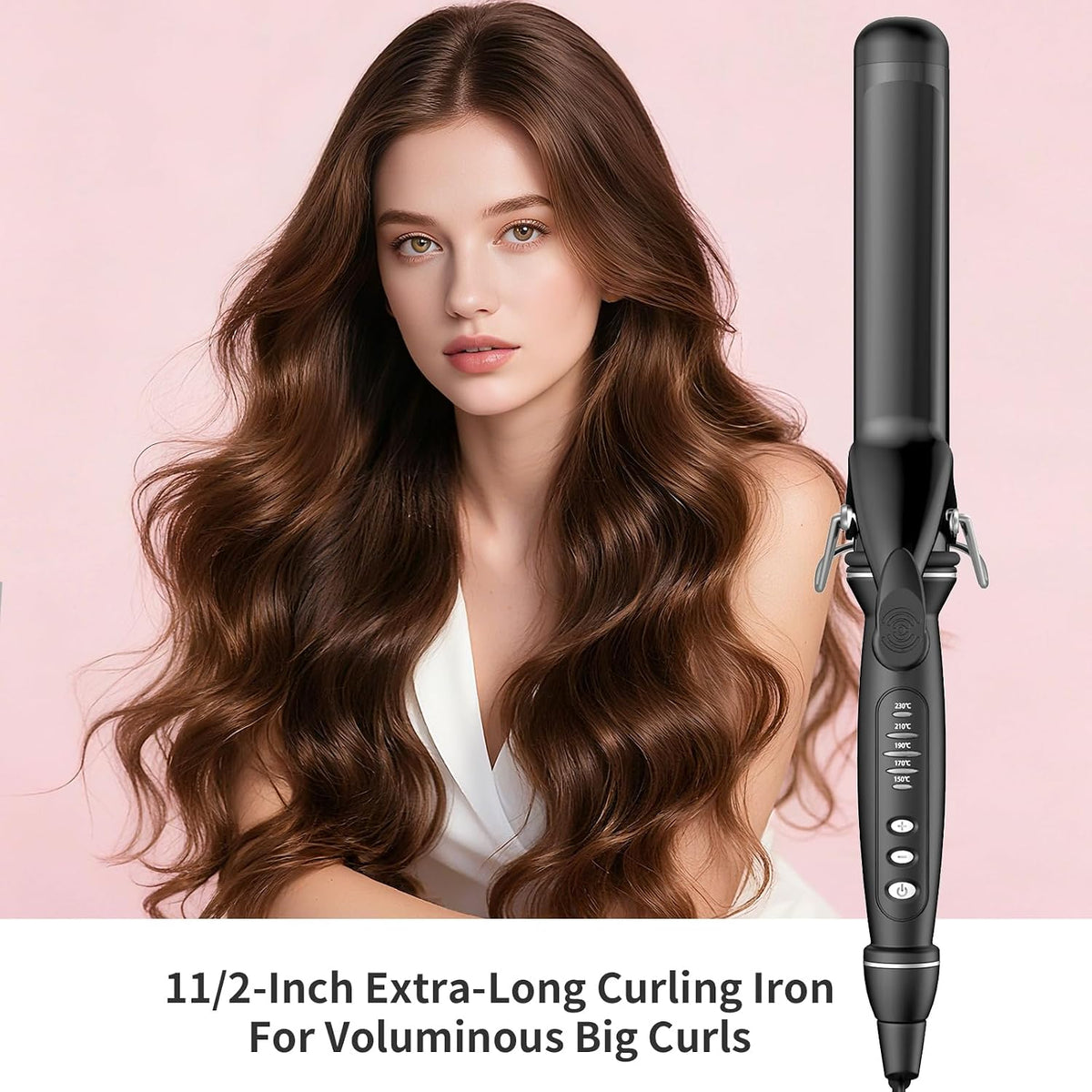 SAOSA 1 1/2 Inch Curling Iron, Tourmaline Ceramic Extra Long Barrel Curling Iron 1.5 Inch with Auto Shut-Off, Dual Voltage 110-240V Hair Curler Suitable for Travel, Including Glove