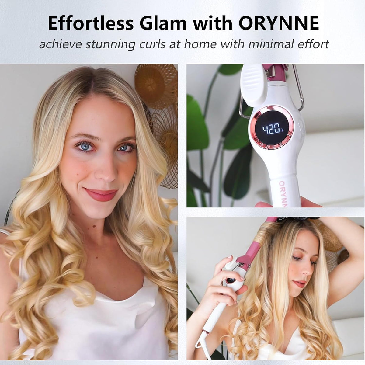ORYNNE 1 Inch Long Barrel Digital Ceramic Curling Wand with Auto Shut Off and Dual Voltage for All Hair Types - Fast Even Heat Up