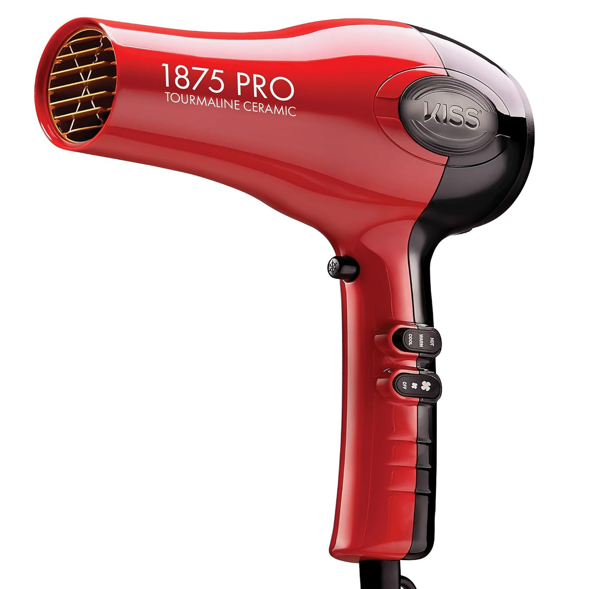 Kiss 1875 Watt Pro Tourmaline Ceramic Hair Dryer, Styling Edition, 3 Heat Settings, 2 Speed Settings, Cool Shot Button, 7 Blow Dryer Accessories Included, 2-Year Warranty - Red