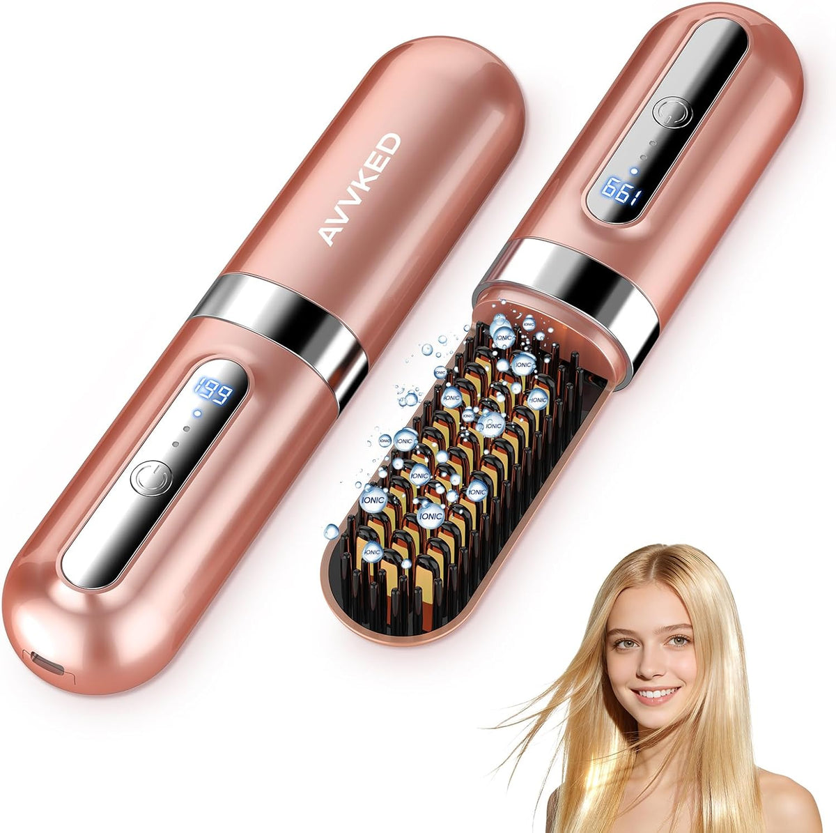 Cordless Hair Straightener Brush, Mini Brush for All Hair Types