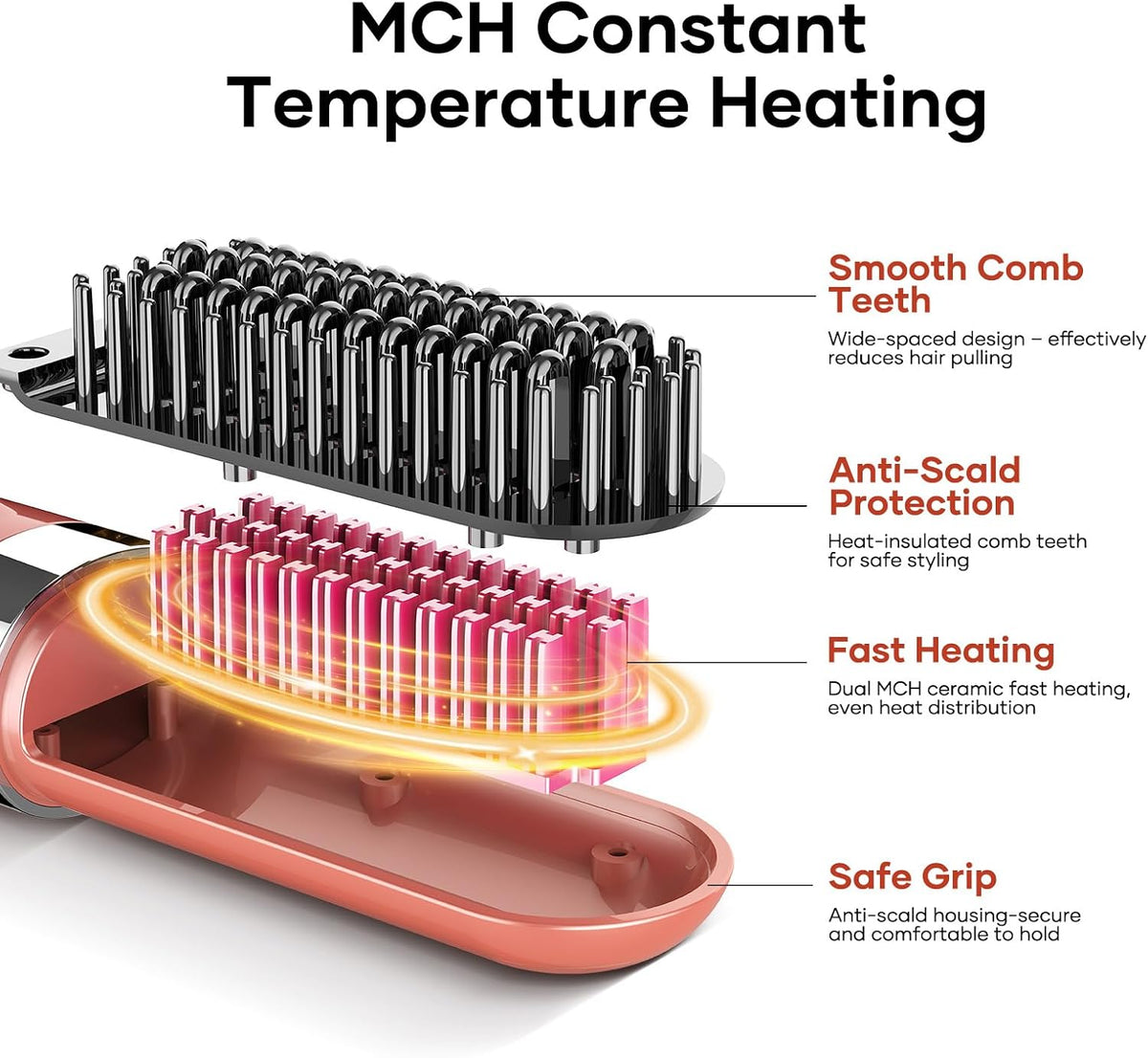 Cordless Hair Straightener Brush, Mini Brush for All Hair Types