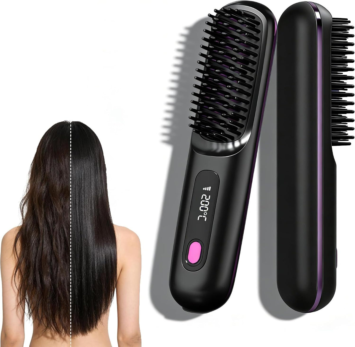 2026 Portable Straightener Brush for Travel, Cordless Hair Straightener Comb for Women,Fast Heating Hair Straightener with LCD Temperature Display, Travel Gift