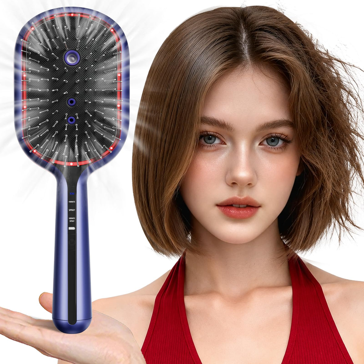 5-in-1 Electric Spray Air Cushion Massage Comb for Women Misting Hair Brush Anti-Tangle Hair Comb for Dry Frizzy Hair, Steam Mist Straightening Comb for Ladies Curly Hair Brush with Water Spray