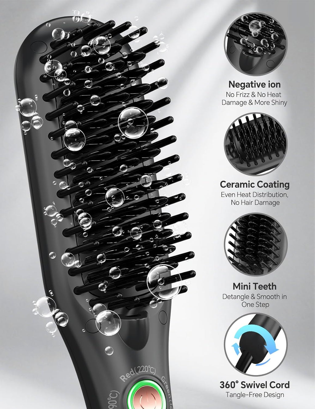 LANDOT Mini Hair Straightener Brush - Ionic Ceramic Travel Hot Comb