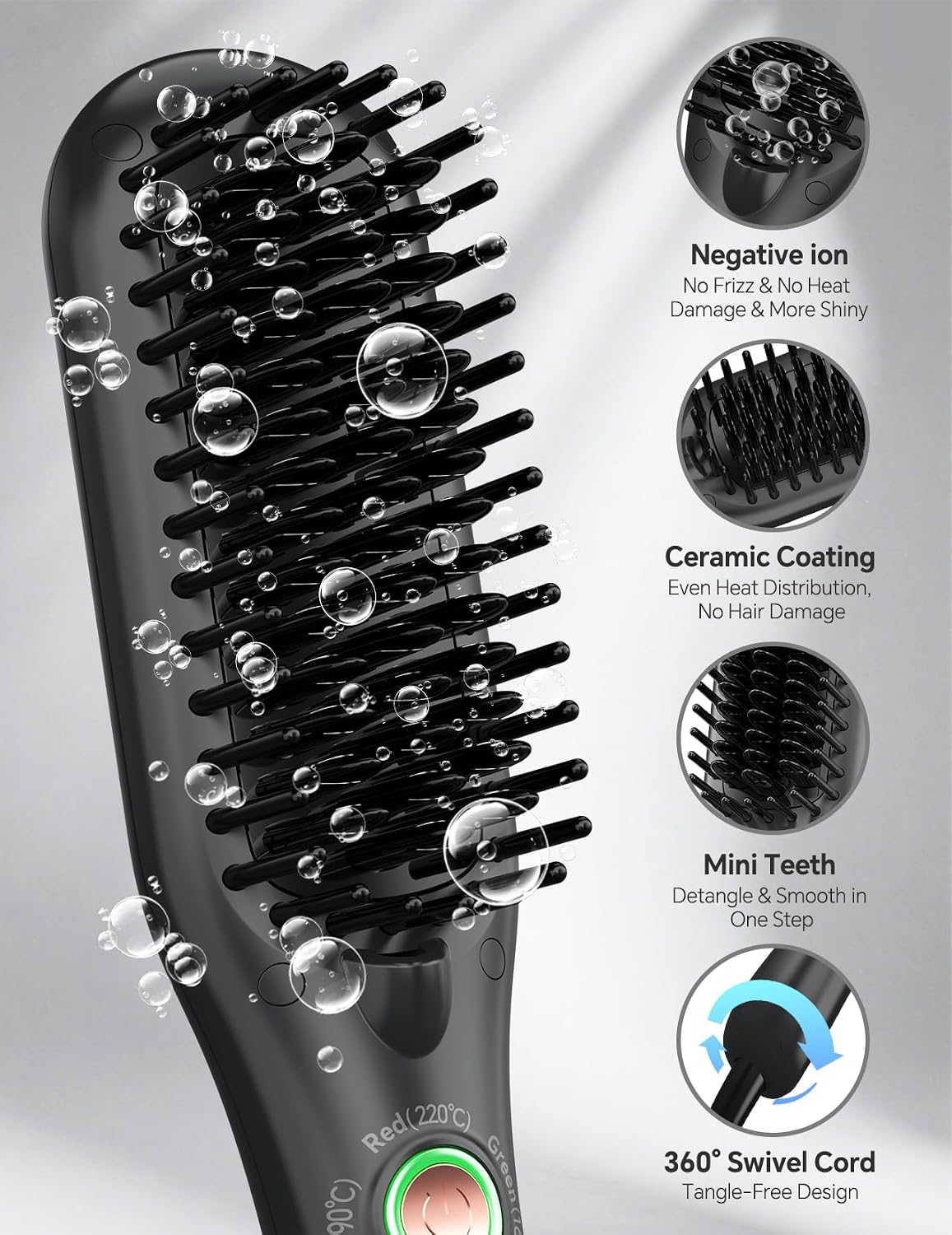 LANDOT Mini Hair Straightener Brush - Ionic Ceramic Travel Hot Comb