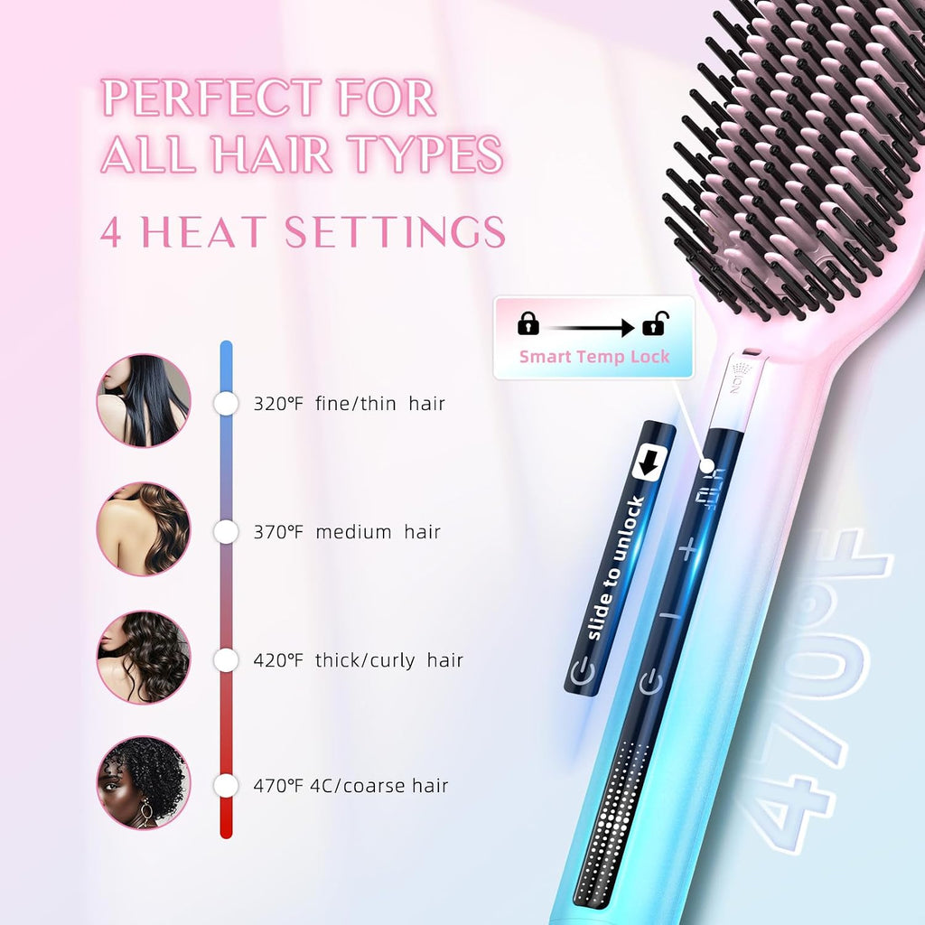 DORISILK Ionic Hair Straightener Brush, 470℉High Temp Heated Straightening Brush for Women Thin Thick Hair, Dual Voltage Hot Straightening Comb Electric, Professional Salon Results Smooth Frizz-Free