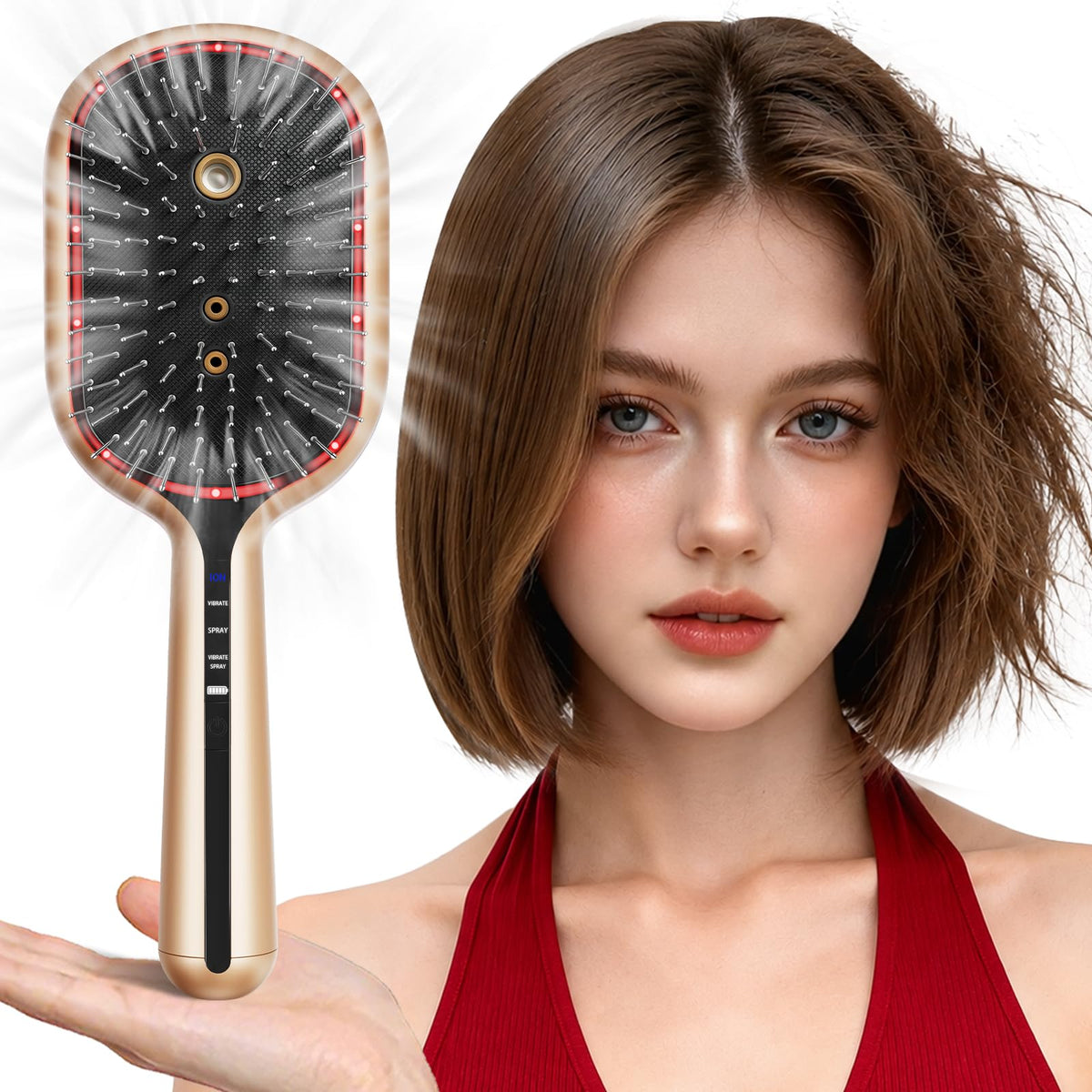 5-in-1 Electric Spray Air Cushion Massage Comb for Women Misting Hair Brush Anti-Tangle Hair Comb for Dry Frizzy Hair, Steam Mist Straightening Comb for Ladies Curly Hair Brush with Water Spray
