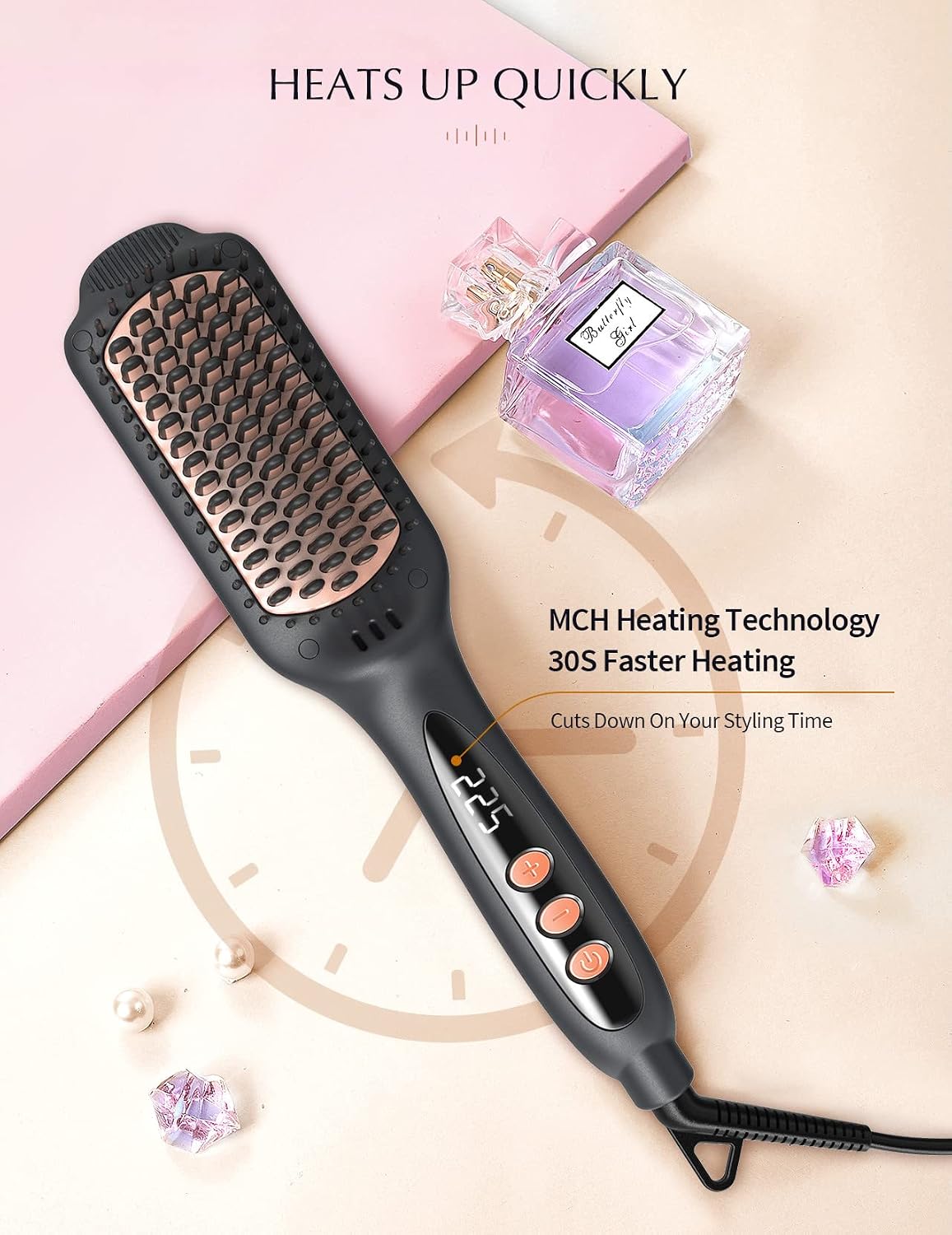 LANDOT Hair Straightener Brush for Women, Ionic Ceramic Heated Hot Brush