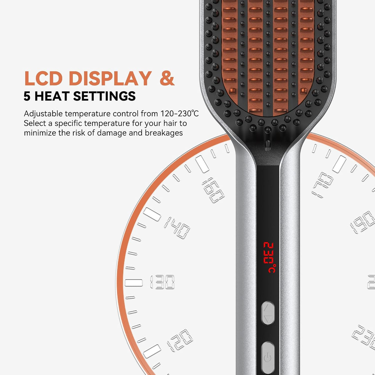 Plasma Straightening Comb, Heated Electric Hair Brush, Orange