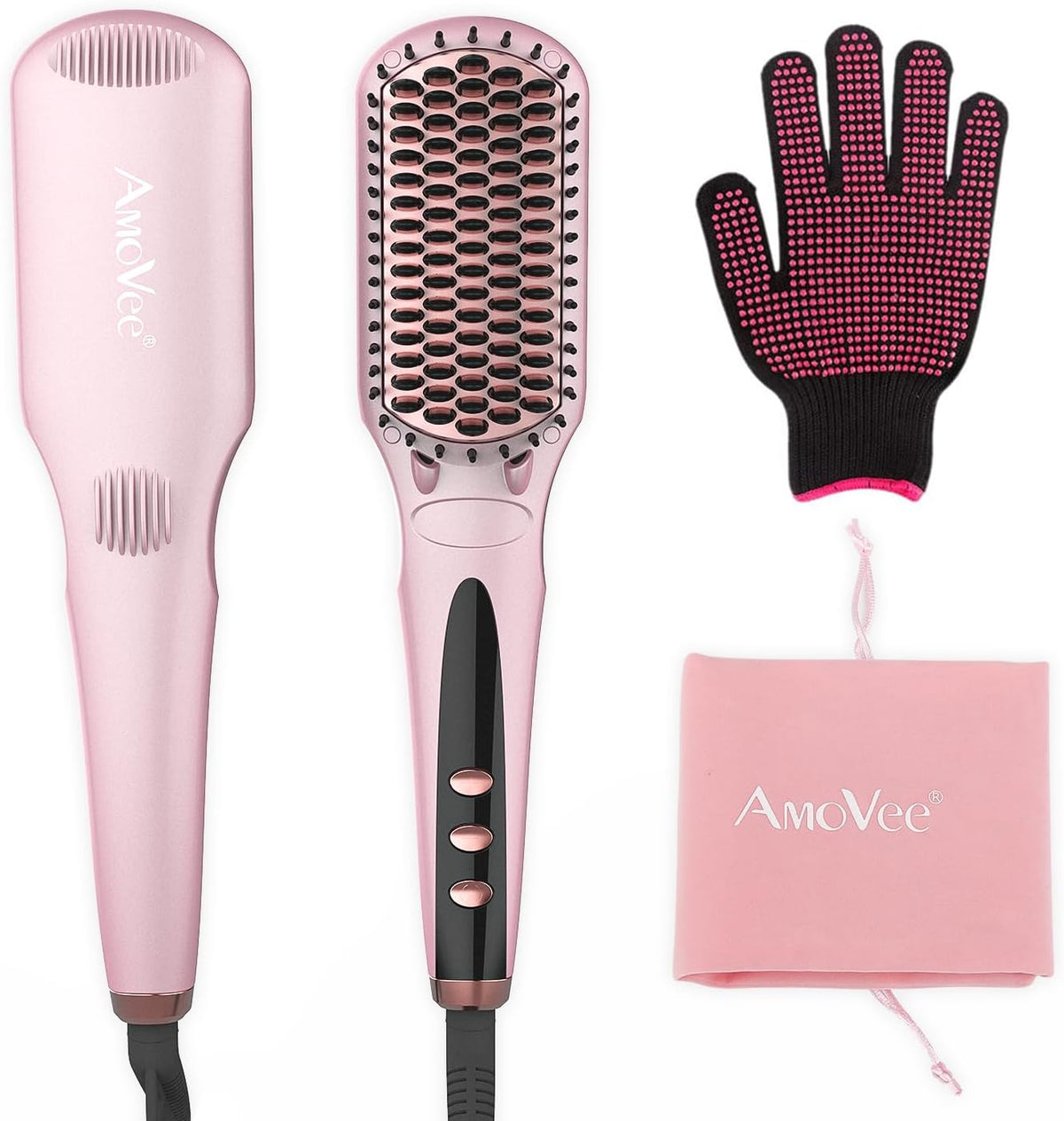Hair Straightener Brush Straightening Brush Ceramic 2-in-1 Ionic Straightening Brush with Anti-Scald Feature,MCH 20s Fast Heating up, 170℉-450℉,LCD Display, Dual Voltage