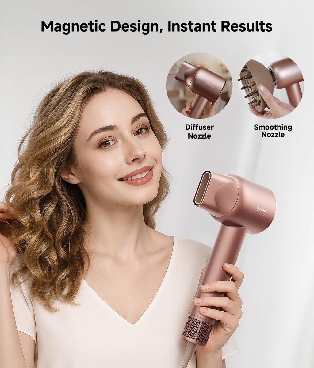 DREAME Hair Glory Combo High-Speed Hair Dryer, 110,000 RPM Motor, 300 Million Negative Ions, Fast-Dry in 2 Minutes, Lightweight & Quiet, Smart Temp Control, Ideal for Smooth, Shiny Hair
