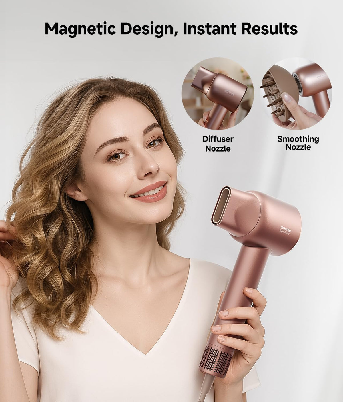 DREAME Hair Glory Combo High-Speed Hair Dryer, 110,000 RPM Motor, 300 Million Negative Ions, Fast-Dry in 2 Minutes, Lightweight & Quiet, Smart Temp Control, Ideal for Smooth, Shiny Hair
