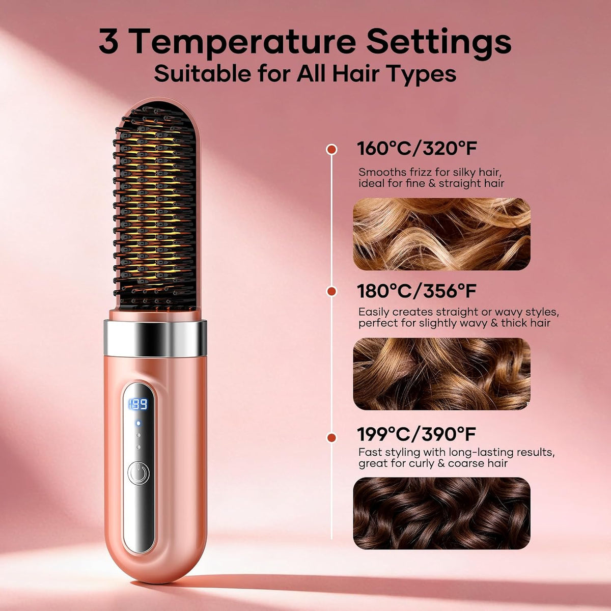 Cordless Hair Straightener Brush, Mini Brush for All Hair Types