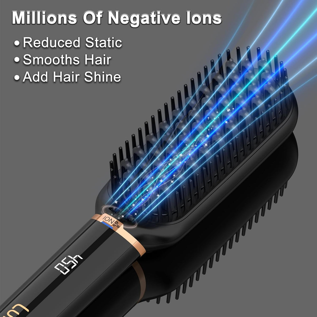 LURA Ionic Hair Straightener Brush,Dual Voltage Hair Straightening Brush for Women,High Heat Flat Iron Brush for Black Women，Ceramic Hair Straightener Comb with 6 Adjust Temperature
