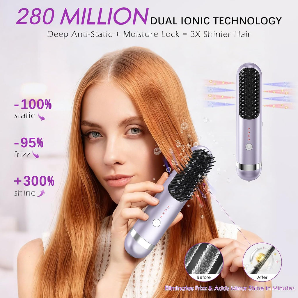 New Go Brush Pro 2026 Cordless Hair Straightener Brush, 280M Plasma, 1-Min MCH Fast Heat, 4000mAh 45-Min Runtime,TSA Mini& Travel,Auto Shut-Off,121 Teeth for Anti-Scald Frizz-Free Salon Smooth