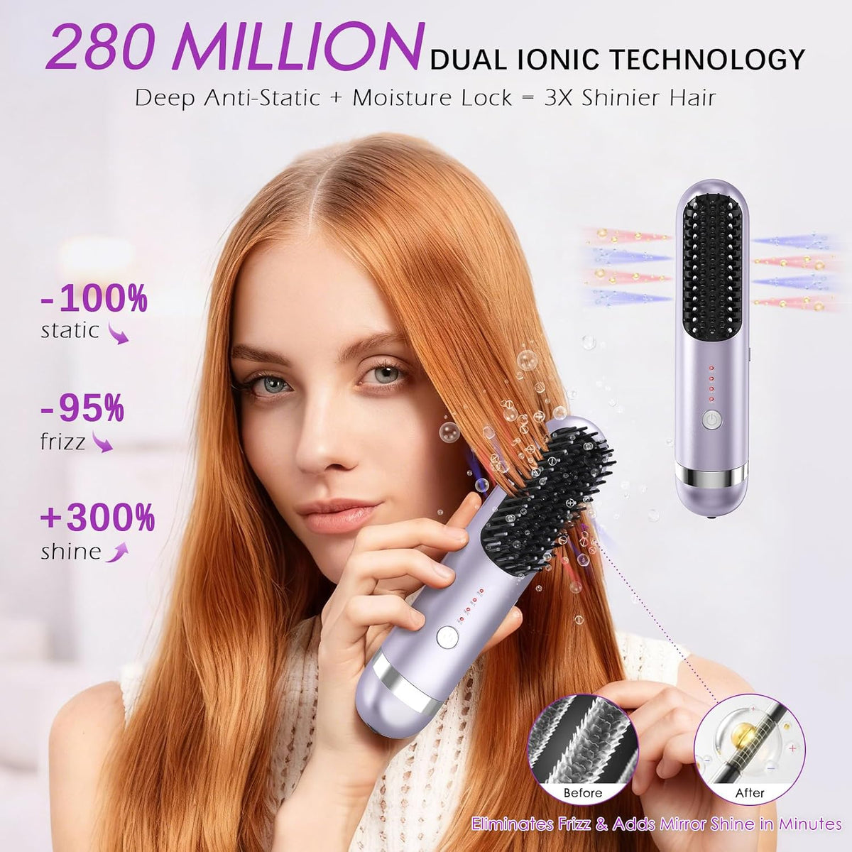 New Go Brush Pro 2026 Cordless Hair Straightener Brush, 280M Plasma, 1-Min MCH Fast Heat, 4000mAh 45-Min Runtime,TSA Mini& Travel,Auto Shut-Off,121 Teeth for Anti-Scald Frizz-Free Salon Smooth