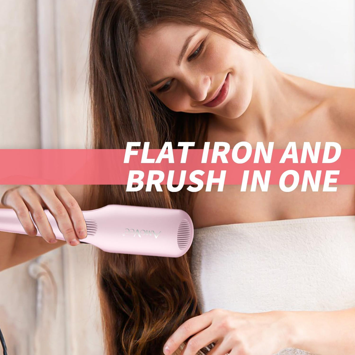 Hair Straightener Brush Straightening Brush Ceramic 2-in-1 Ionic Straightening Brush with Anti-Scald Feature,MCH 20s Fast Heating up, 170℉-450℉,LCD Display, Dual Voltage