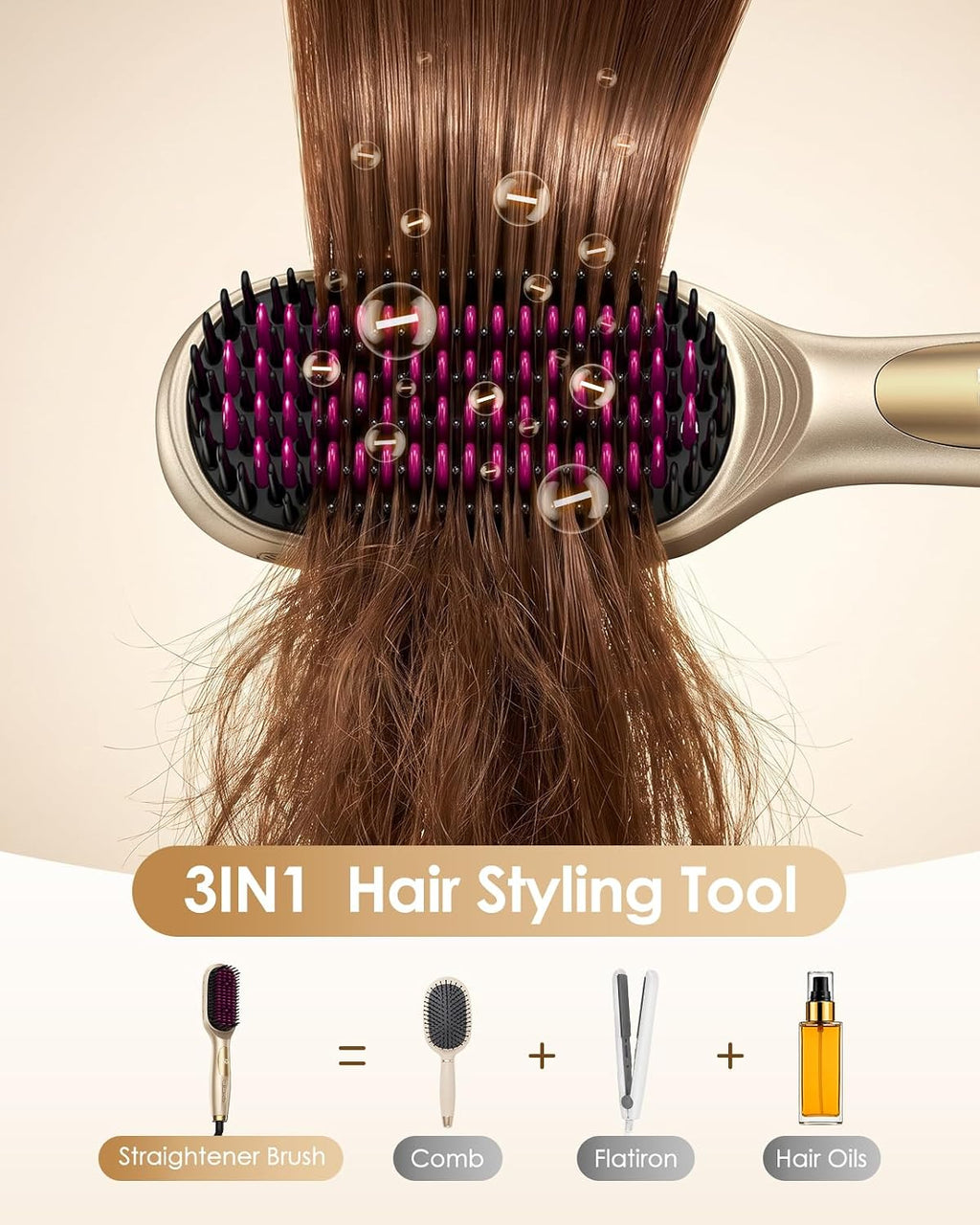 Dual Voltage Hair Straightener Brush, 1000 Million Ionic Upgraded Ceramic