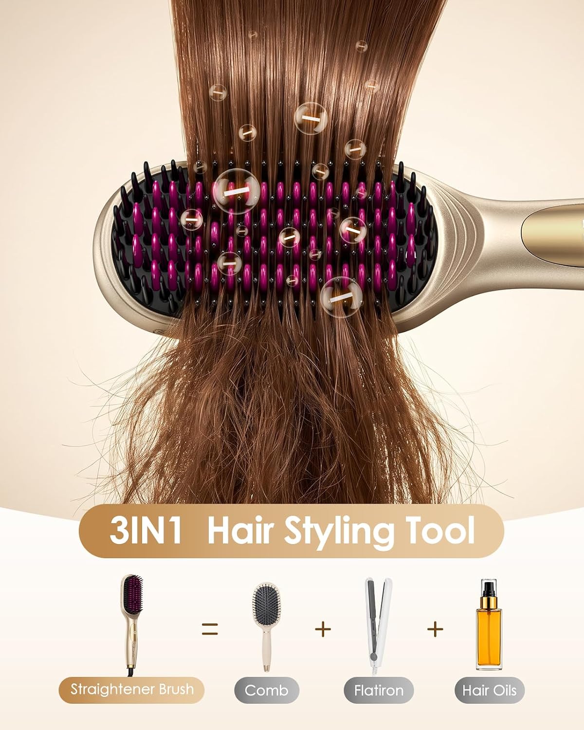 Dual Voltage Hair Straightener Brush, 1000 Million Ionic Upgraded Ceramic