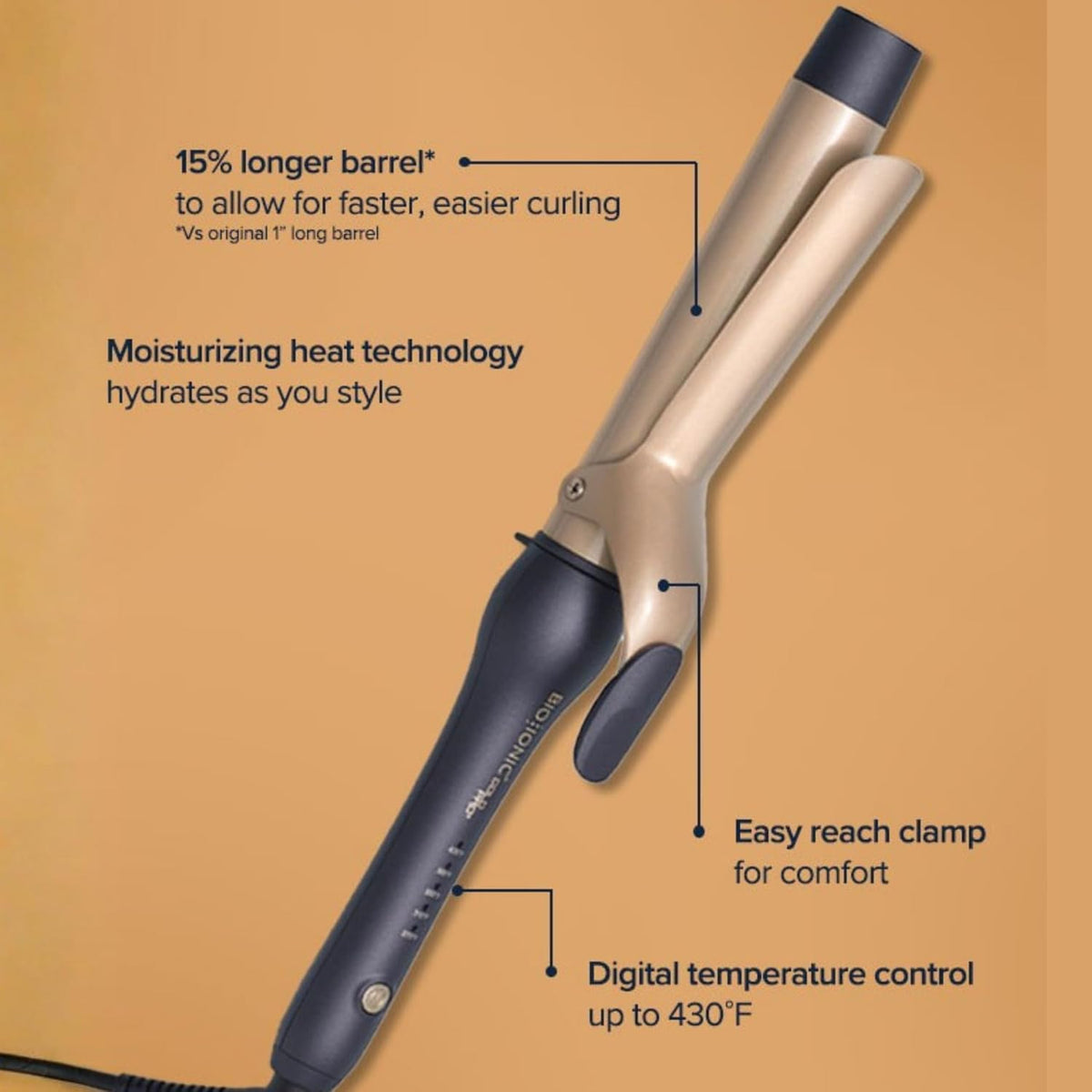 Bio Ionic GoldPro 1" or 1.25” Curling Iron, Blue, Moisturizing Heat & 24K Gold MX, New & Improved 15% Longer Barrel Ceramic Curling Iron, Adjustable Heat, Versatile Curling Wand for Long-Lasting Curls