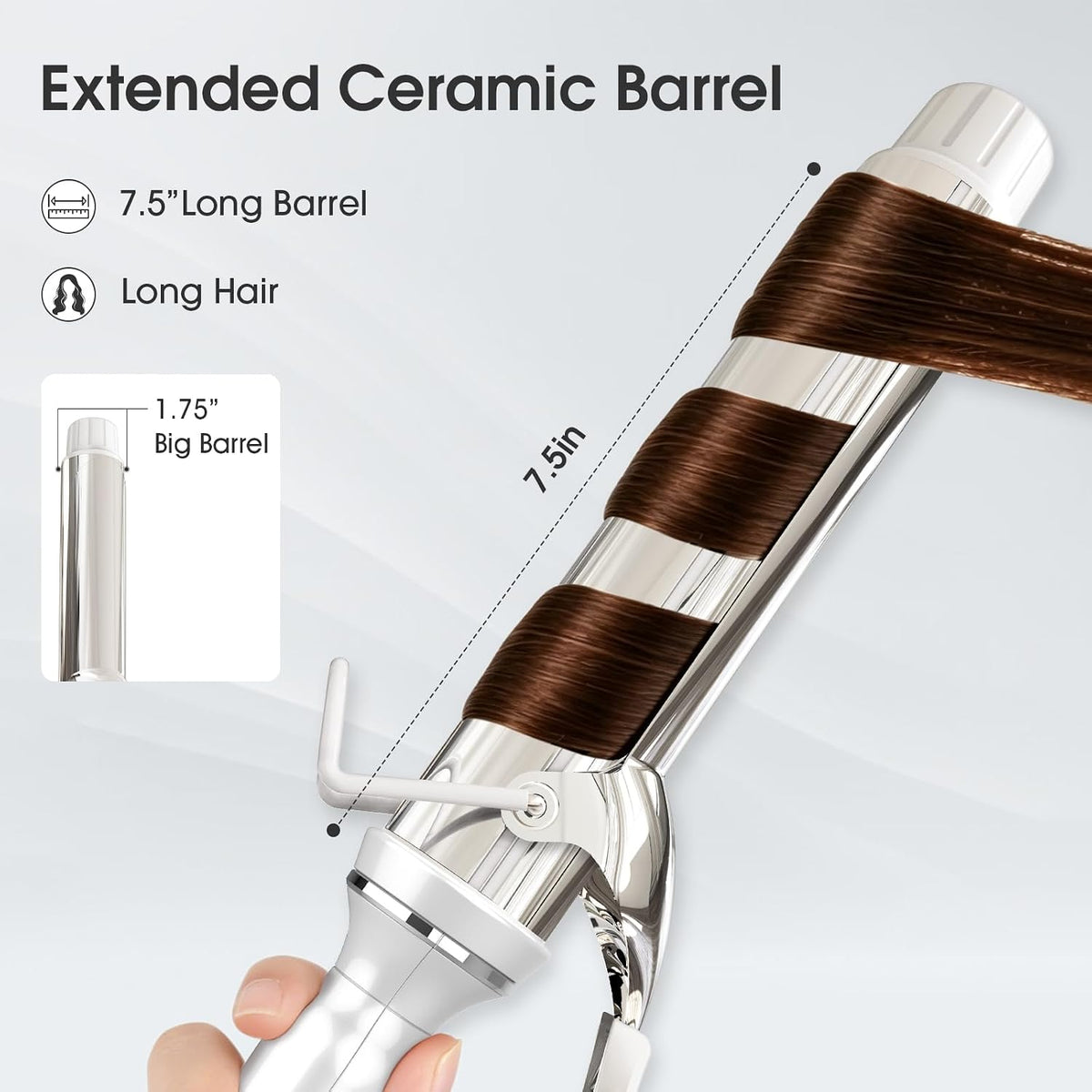 BANGMENG 1.75 Inch Large Curling Iron, Extra Long Barrel for Long Hair