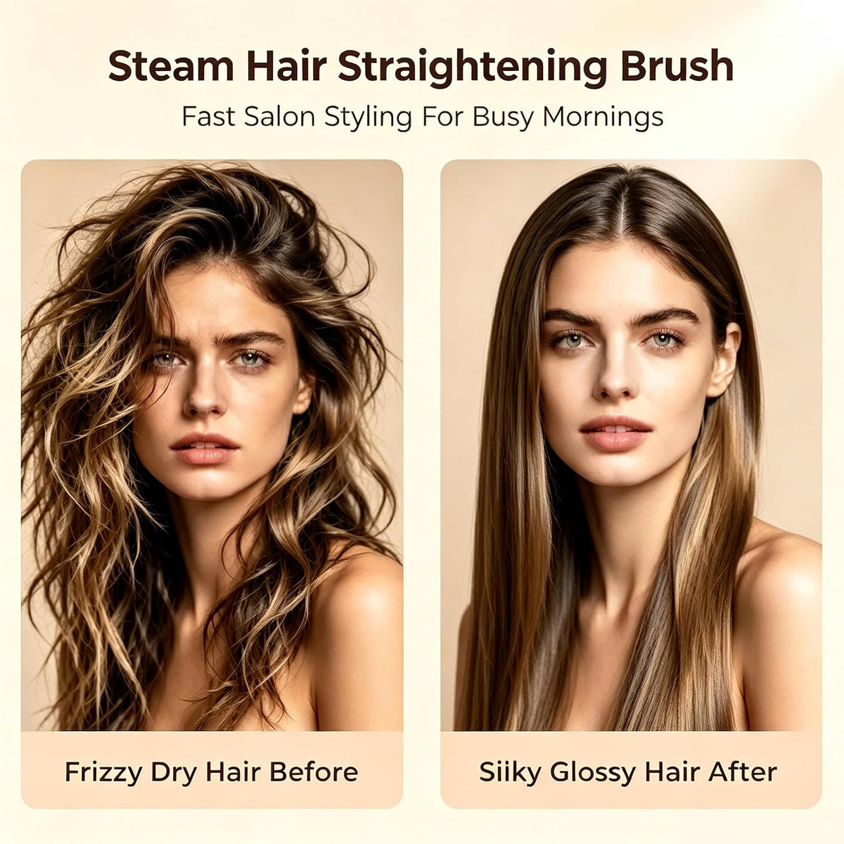 Ionic Steam Hair Straightener Brush for Black Women Hair & Curly Hair