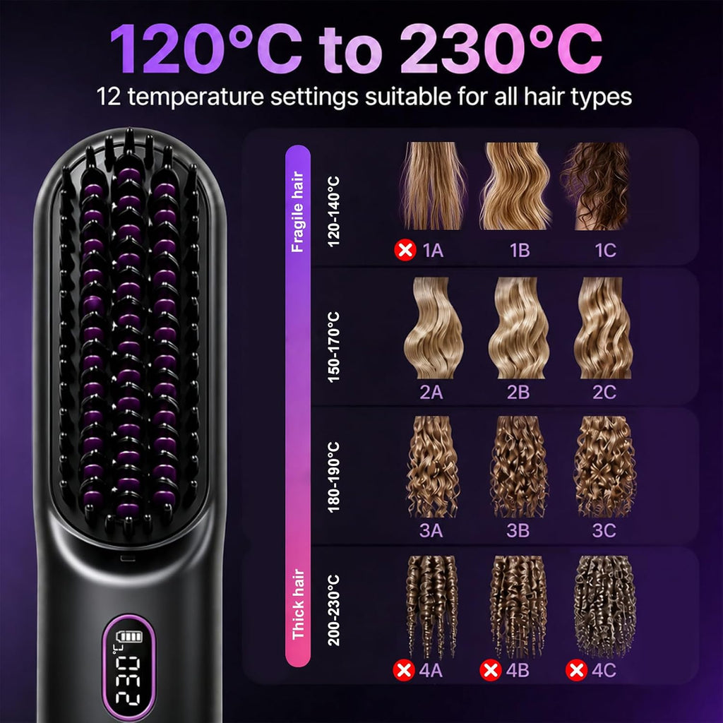 Go Brush Pro Cordless Hair Straightener Brush 9600mAh Rechargeable