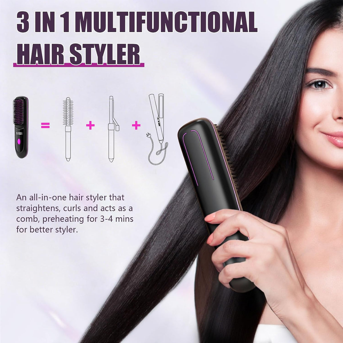 Cordless Straightening Brush, Black, Mini for Travel