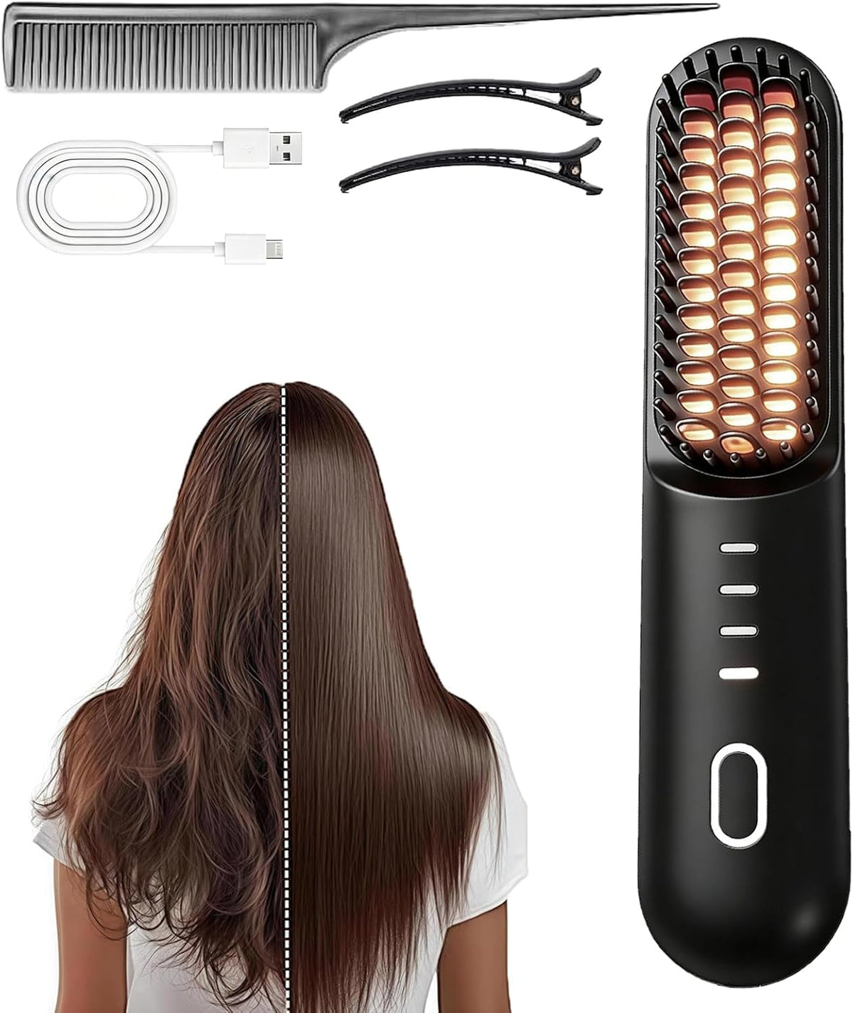 Go Brush Pro for Short Hair,Cordless Hair Straightener,Quick Styling(Black)