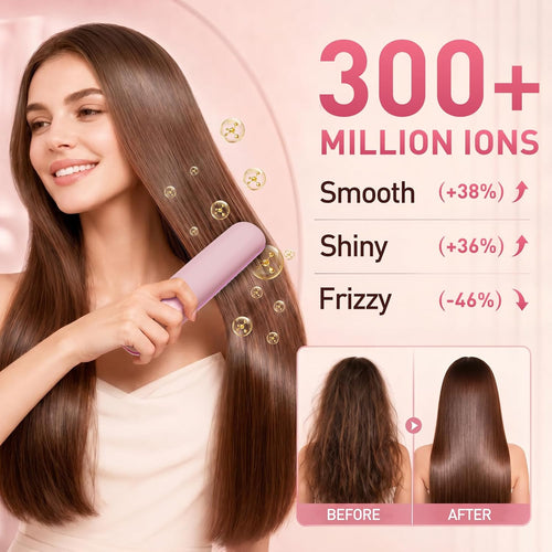 2026 Upgraded Cordless Straightening Brush, Go Brush Pro Hair Straightener Brush, MCH Fast Heating, 3 Temp Settings, 4000mAh Type-C Rechargeable Portable Travel Styling Tool (Pink)
