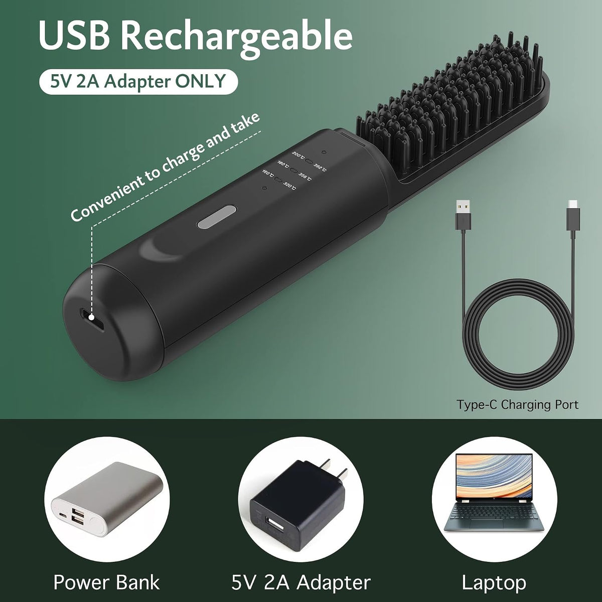Cordless Beard Straightener for Men, Heated Beard Brush For Travel & Home