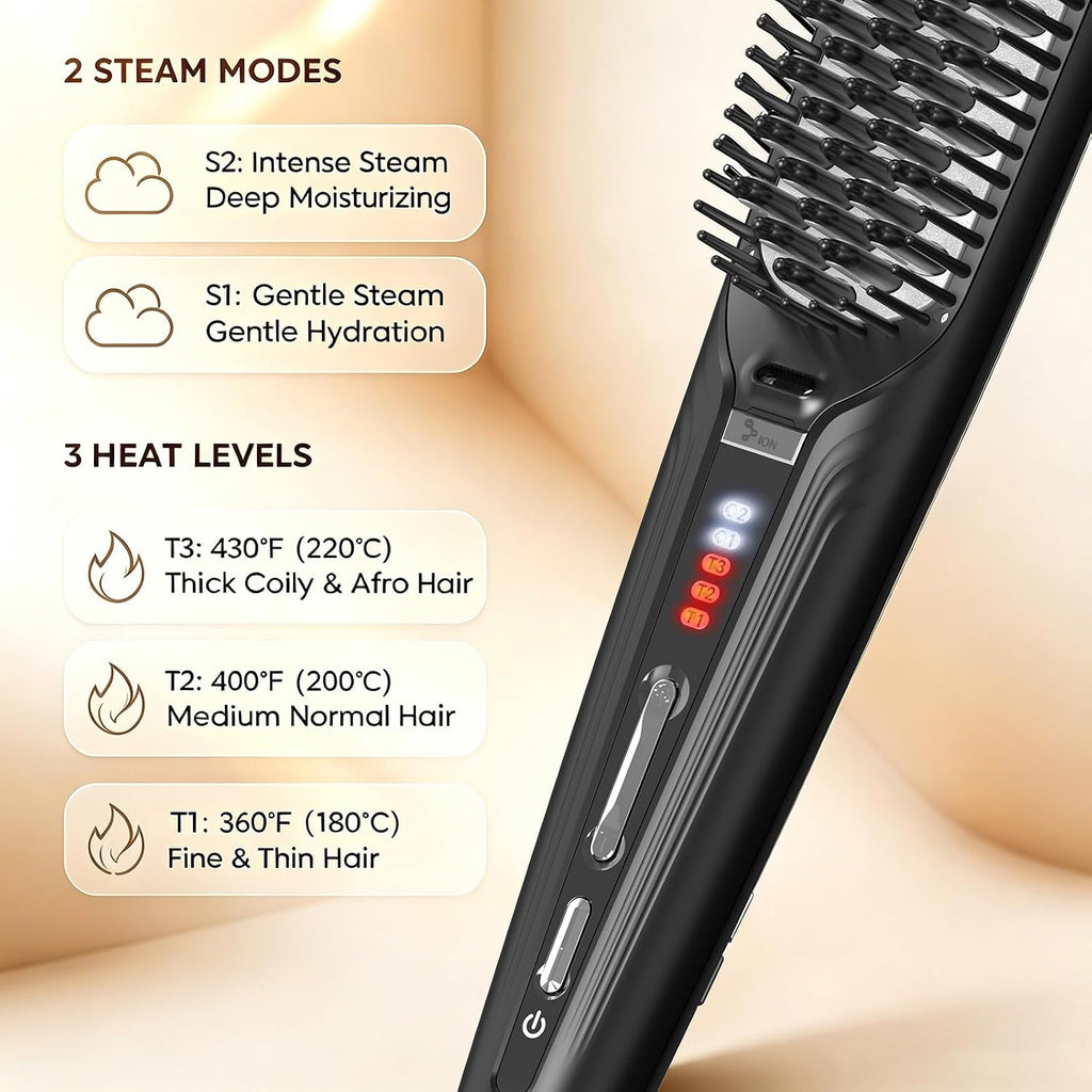 Ionic Steam Hair Straightener Brush for Black Women Hair & Curly Hair