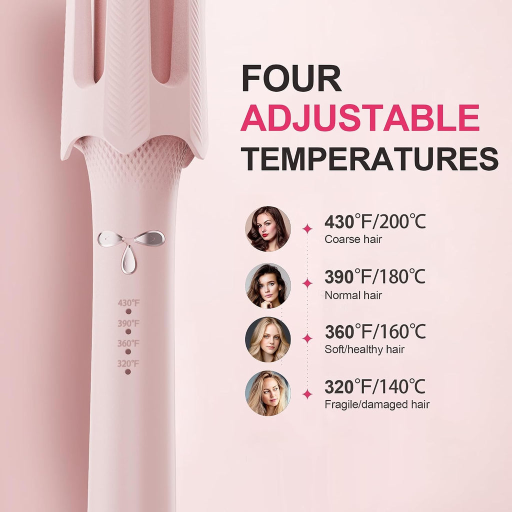 BILITOK Auto Curling Iron with 4 Temps, 3 Timers & Shut-Off (Pink)