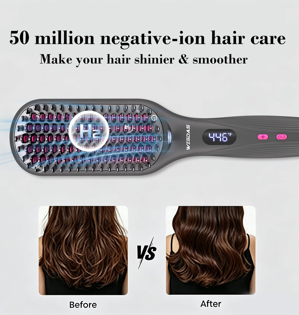 Hair Straightener Brush, Ionic, Dual Voltage, 11 Heat Settings (Gray)